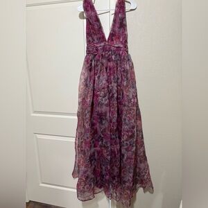 Lulus Maxi Dress - Magenta Floral Print Organza Maxi Dress